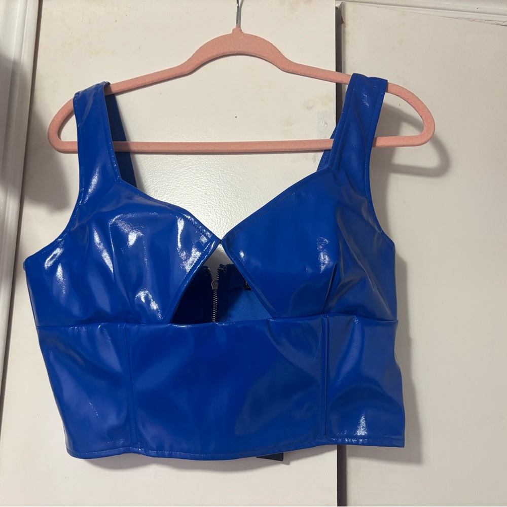 Fashion Nova Glossy Cobalt Blue Patent Crop Top